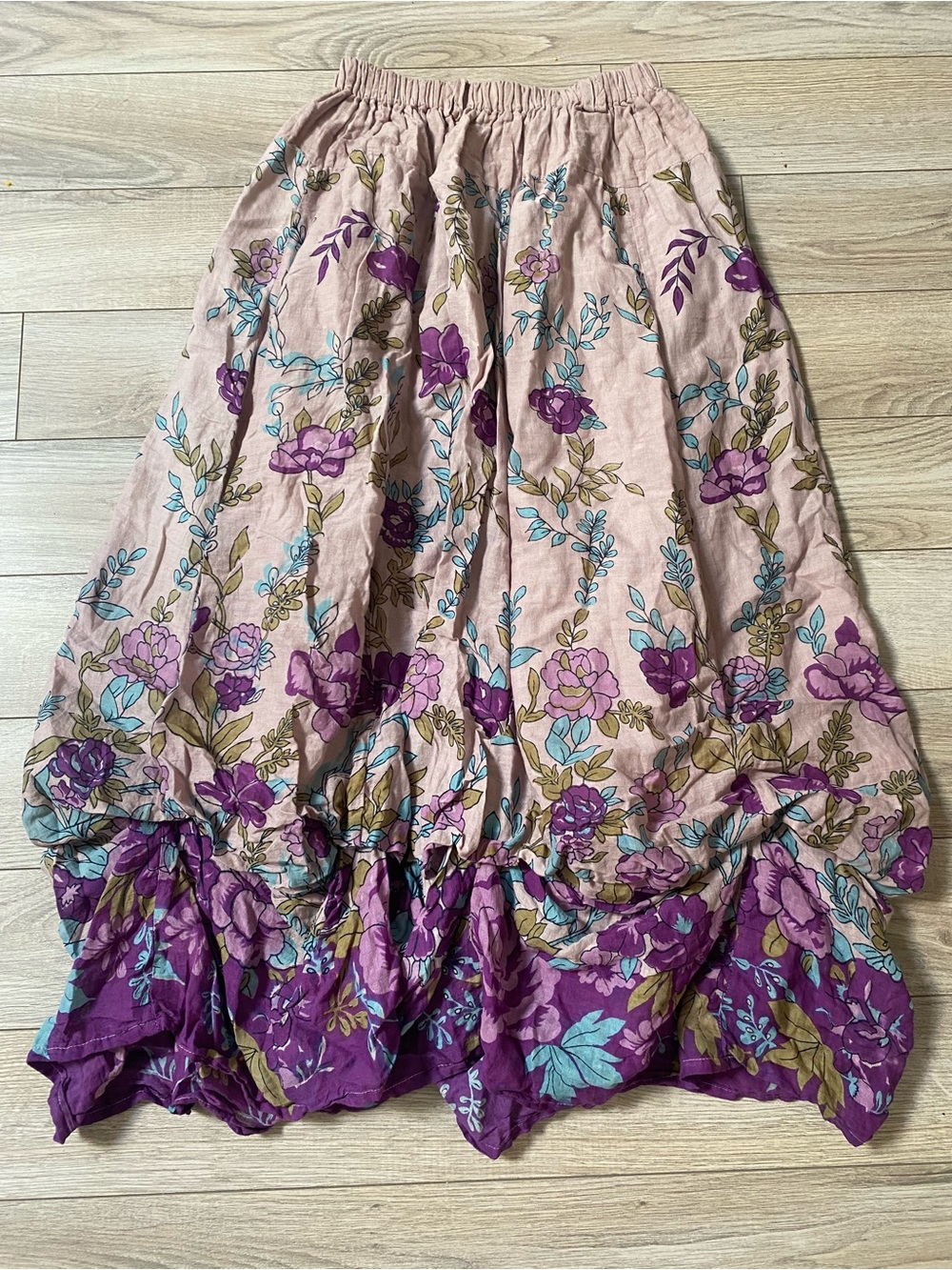 Lavender Tribal Belly Dance yard multi tier Maxi skirt ruched floral India